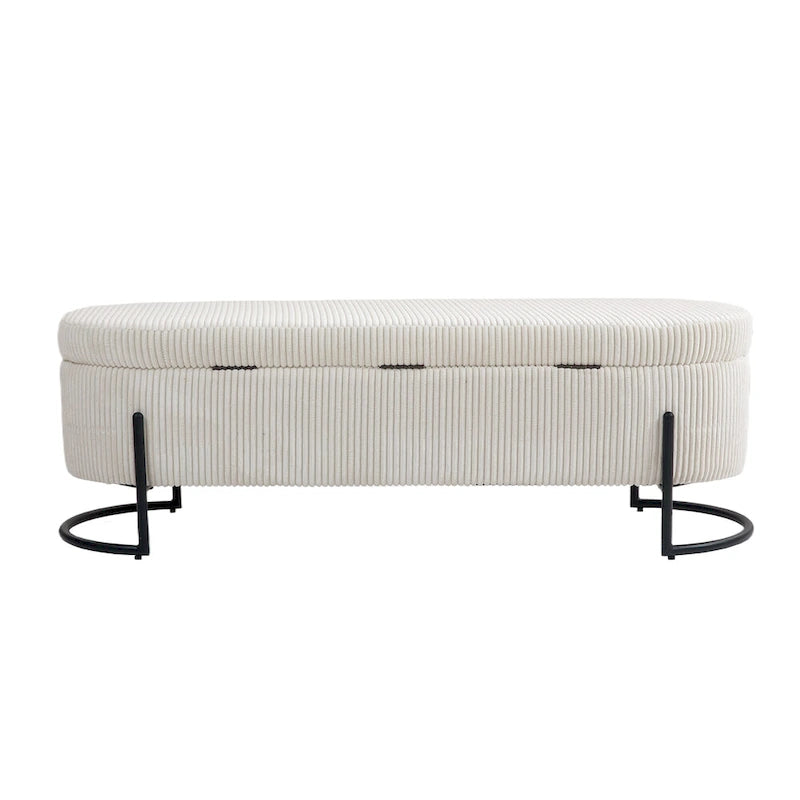 Pouf de rangement en tissu capitonné avec charnière de sécurité