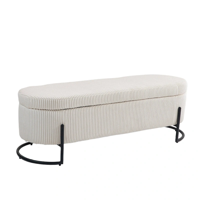 Pouf de rangement en tissu capitonné avec charnière de sécurité