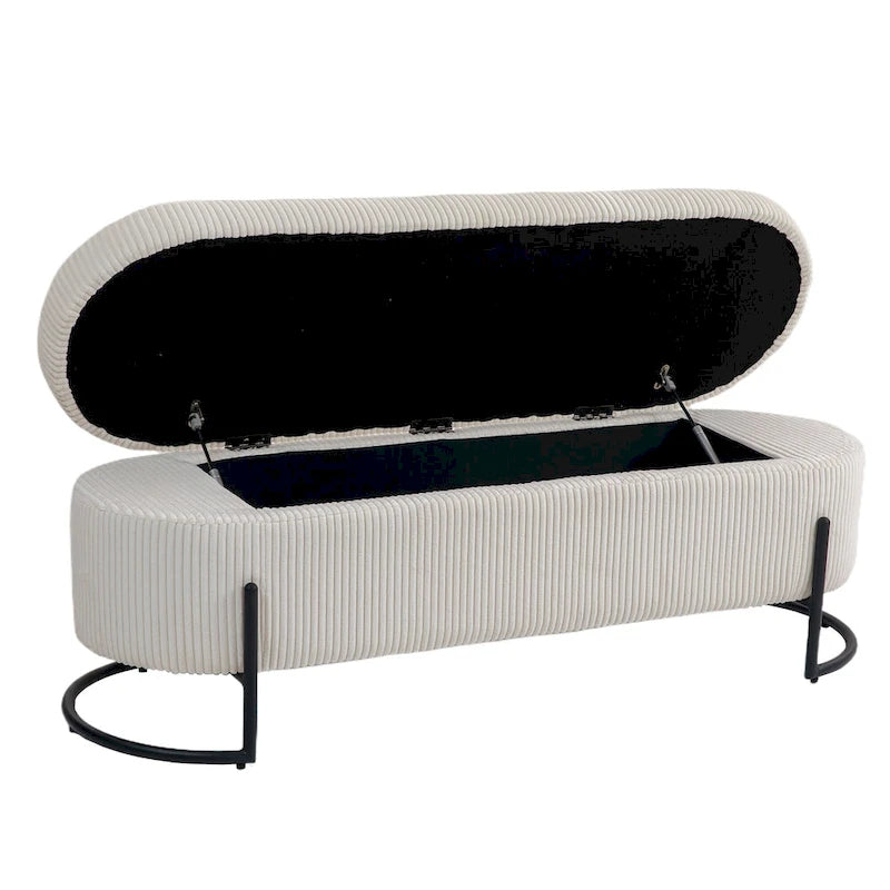 Pouf de rangement en tissu capitonné avec charnière de sécurité