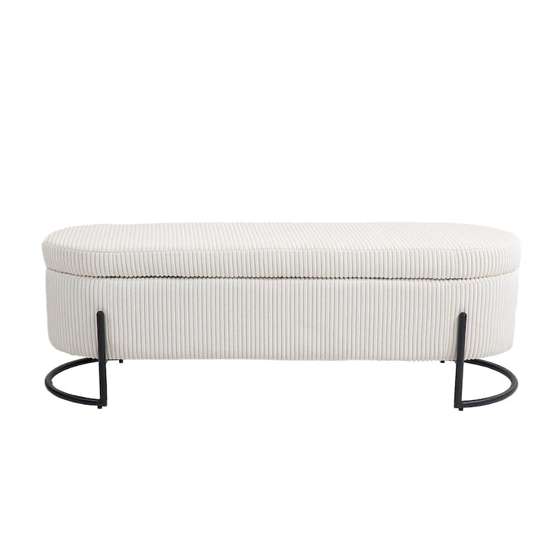 Pouf de rangement en tissu capitonné avec charnière de sécurité