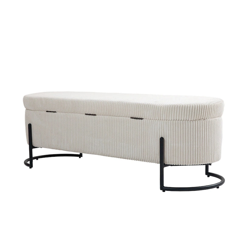 Pouf de rangement en tissu capitonné avec charnière de sécurité
