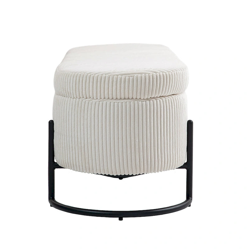 Pouf de rangement en tissu capitonné avec charnière de sécurité