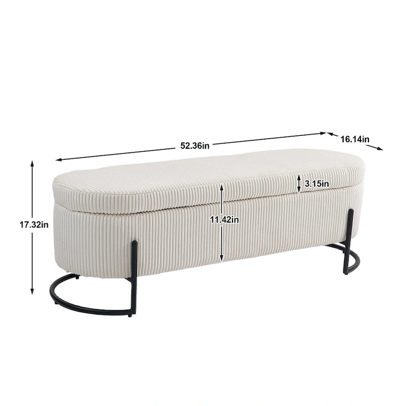 Pouf de rangement en tissu capitonné avec charnière de sécurité